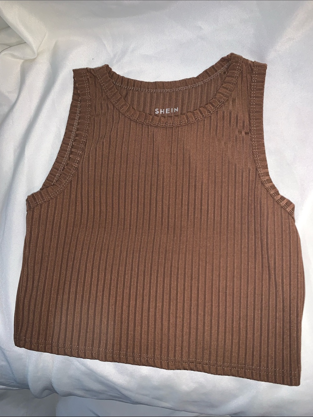 SHEIN Brown Ribbed Crop Tank